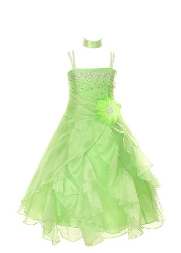 Girls Cascading Crystal Organza Rhinestone Party Dress