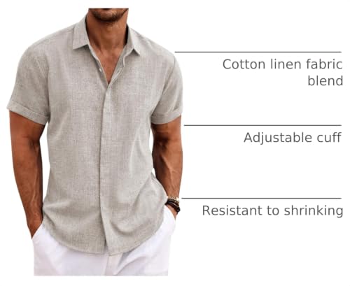 Image of COOFANDY Men's Linen Shirts Short Sleeve Casual Shirts Button Down Shirt for Men Beach Summer Wedding Shirt