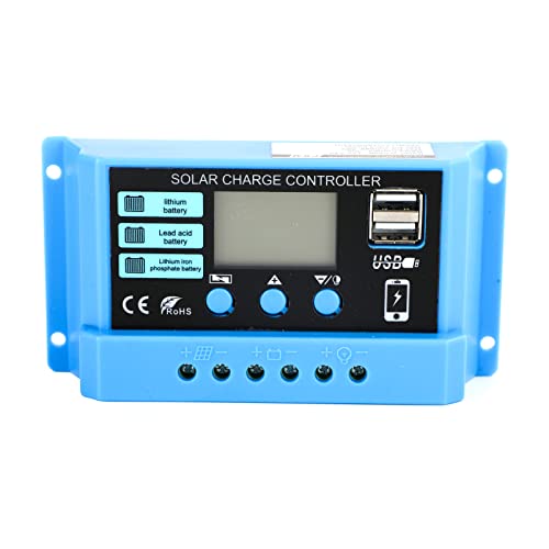 Areyourshop Solarladeregler, 30 A PWM Solarladeregler 12 V PV Einstellbarer LCD-Display-Regler für Life-po4 Lithium-Blei-Säure-Gel mit zwei USB-Anschlüssen
