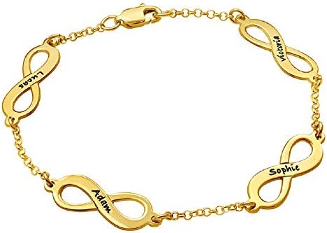 MYKA - Personalized Infinity Name Bracelet in Sterling Silver 925, 18K Gold & Rose Gold Plating, Vermeil – Engraved Multiple Infinite Symbol Charms - Customized Jewelry – Gift for Her, Women, Mom, Grandma – Dainty Gift for Mother’s Day, Christmas, Xmas, Birthday, Love Day, Valentine’s Day
