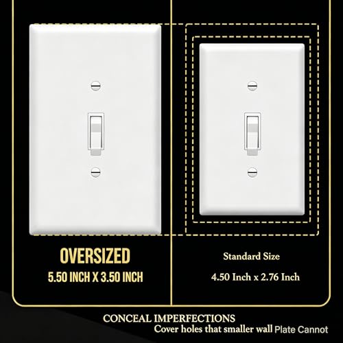 Image of ZEFTV Over-Size Toggle Light Switch Wall Plates 1-Gang 5.5 inch x 3.5 inch Switch Electrical Cover Plate Unbreakable Thermoplastic Faceplate, White (4 Pack)
