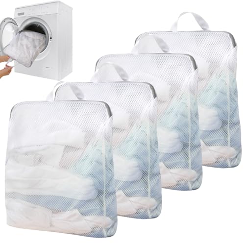 4 pezzi rete portabiancheria grande per lavatrice, 50 x 60 cm Sacchi per il Bucato con Manici, rete per bucato con chiusura lampo, Rete per Lavatrice Salvabucato Riutilizzabile, per Intimo, Vestiti