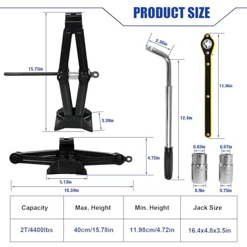 Image of 2 Ton Scissor Jack with Rubber Pad, Portable Car Jack Emergency Kit for Sedan SUV MPV