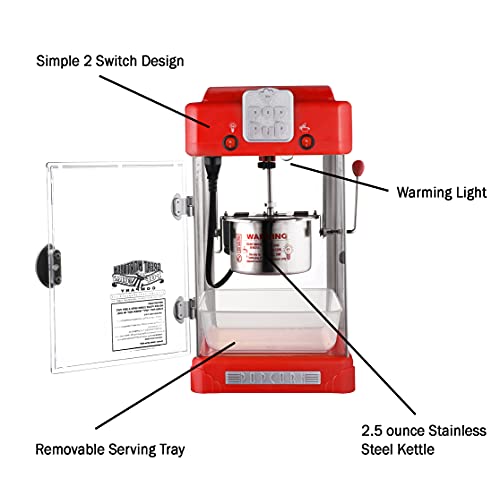 Pop Pup Countertop Popcorn Machine – Tabletop Popper Makes 1 Gallon – 2.5-Ounce Kettle, Catch Tray Warming Light & Scoop By Great Northern Popcorn, Red (466014Mrc) #TOP2