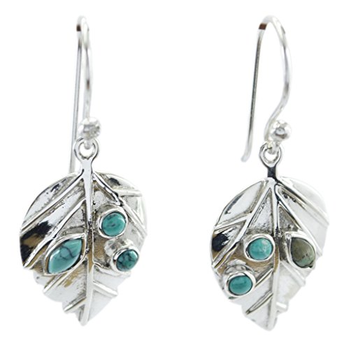 Boucles d'oreille en argent sterling 925 et pierre turquoise naturelle pour femme