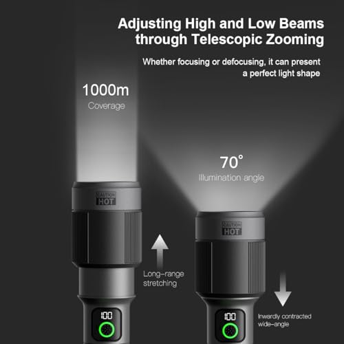 Image of PHILIPS 9000mAh LED Torch Light, 3000LM Flashlight with Telescopic Zoomable, 1000M Coverage, 60W High Power Rechargeable Handheld Flash Light for Indoor, Camping, Exploration, Emergency Lighting