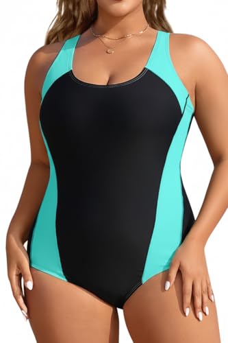 Aqua Eve Plus Size Swimsuits Athletic One Piece Modest Swimsuits for Women Tummy Control Slimming Swimwear, Mint, 20 Plus