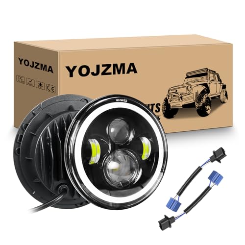 YOJZMA 2 phare LED rond de 7 pouces, 4 phares de moto à LED, feux de route/croisement blancs, halo ambré, clignotants, yeux d'angle, lumière pour Wrangler JK TJ LJ CJ moto Davidson
