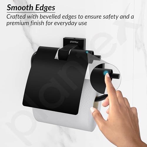Image of Plantex 304 Grade Stainless Toilet Paper Holder /Toilet Roll Holder /Bathroom Toilet Paper Holder /Bathroom Accessories - Splash (Black)