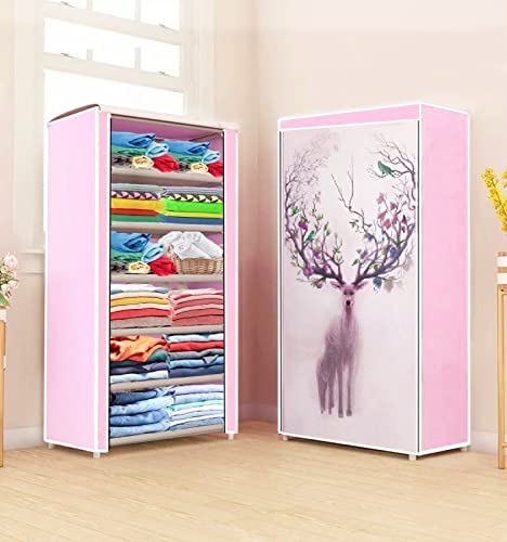 Image of CMerchants Multipurpose Collapsible Organizer with Non Woven Dustproof Zip Cover for Clothes (6 Shelve) (Light Pink) Metal