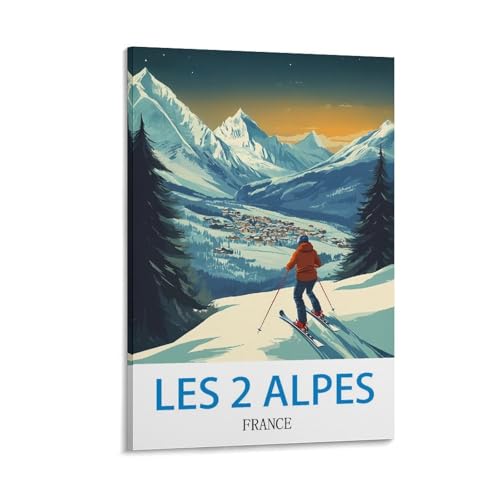 Poster de voyage vintage Les 2 Alpes France 30 x 45 cm idee cadeau montagne