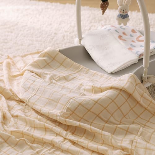 Image of HECCEI Muslin Baby Swaddle Blanket Bamboo Cotton 47 x 47 Inches | Soft Breathable Receiving Blanket Swaddles for Newborn Registry Gift for Baby Showers