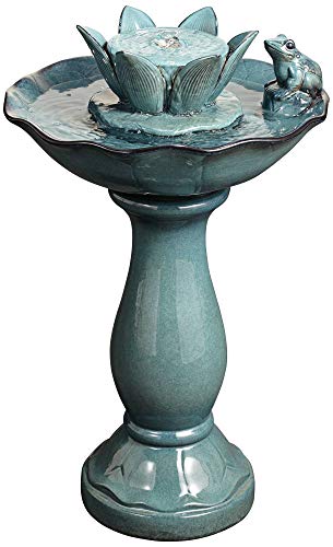 Pleasant Pond 25 1/4" High Large Asian Outdoor Cottage Core Decor Ceramic Floor Fountain Frog Pedestal Standing Basin Bubbler Water Feature for Outside Garden Patio Yard Backyard - John Timberland