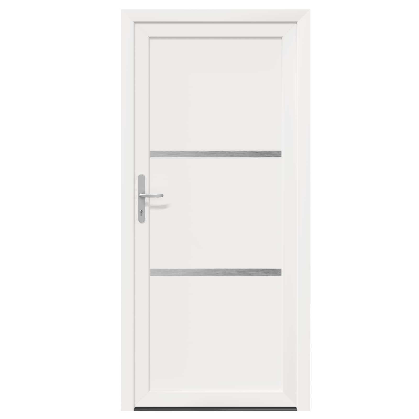 Vordertür Weiß PVC 108 x 208 cm mit Glas, Schloss, Beschlag, Zarge, Rahmen, Mehrfachverriegelung für Eingang, Sicherheit, Wärmedämmung, Schallschutz, Einbruchhemmend, Neubau, Renovierung
