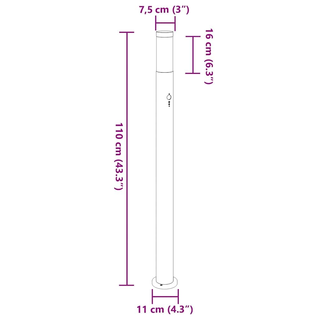 Set di 3 lampade a colonna con sensore in acciaio inox, altezza 110 cm, IP44, per esterni, terrazza, giardino, con sensore di movimento PIR e diffusore per un'illuminazione sicura del