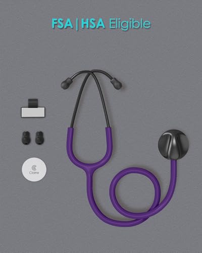 Image of Single Head Stethoscope for Nurses /Nursing School Students /Doctors | Purple Tube Essential Estetoscopio for Medical BP Monitoring & Home Use, with Accessories Name Tag & without EVA Case