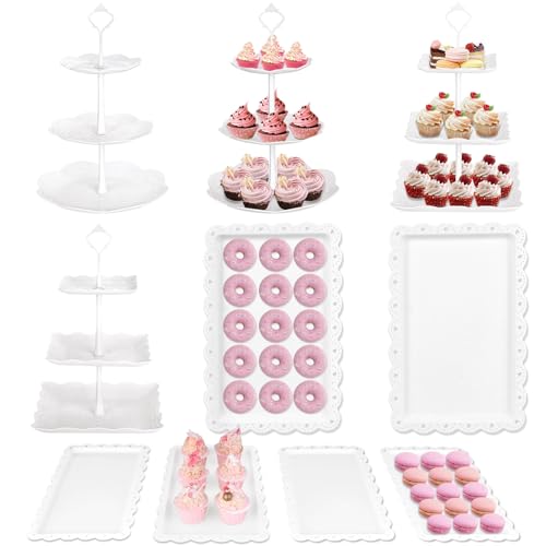Mwellewm 10 Pcs Cake Stand White Plastic Dessert Table...