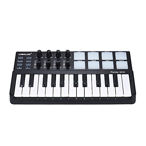 ノーブランド品 MIDI コントローラー、MINI 25 キー超ポータブル USB MIDI キーボード コントローラー 8 つのカラフルなバックライト付きトリガー パッド の商品画像 6