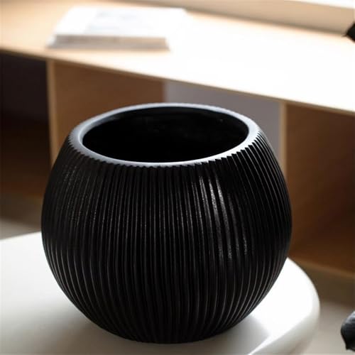 Pot de fleur rond noir resistant pour arbustes de terrasse - 4