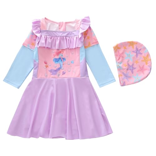 Traje de baño de Manga Larga para niñas de Todas Las Tallas (2 a 12 años) (Purple, 10-12 Years)