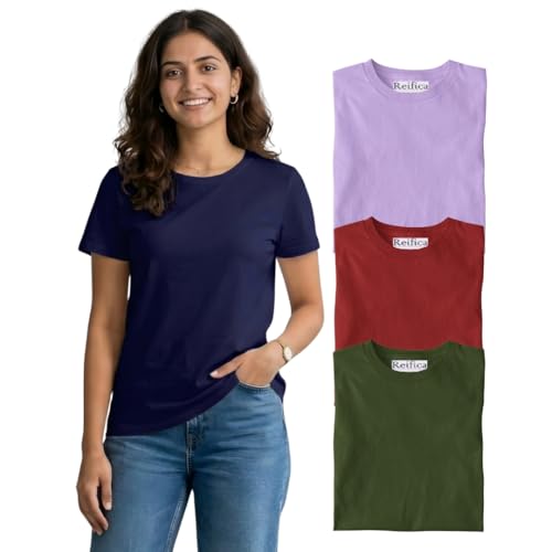 Image of Reifica Women's Plain Half Sleeve T-Shirt Combo Pack of 4