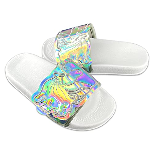 Dream Bridge Girls Sliders Beach Kids Slippers Summer Glitter Sandals Pool Fashion Glitter Shoes Slip On Anti-slip Glossy Rainbow Flip Flops for Boys and Girls Indoor Outdoor,silver,1 UK3