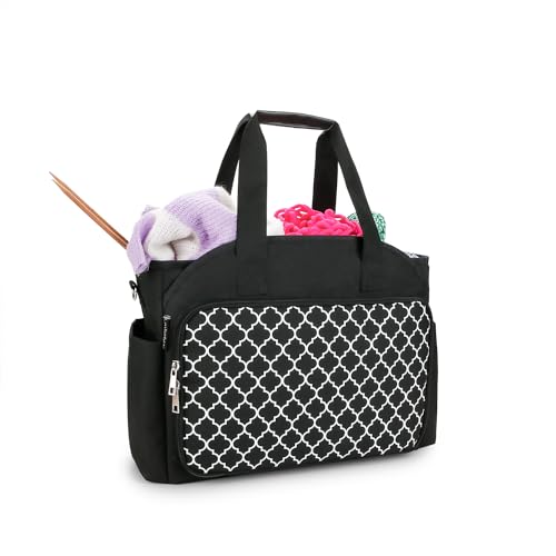Knitting Bag Yarn Storage Tote - Yarn Storage Organizer, Crochet Organizer Bag with Crochet Hooks, Yarn Skiens, Knitting Needles and Accessories (Black)