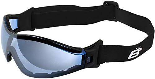 Birdz Eyewear Boogie Foam Padded Motorcycle Ski Skydiving Z87.1 Safety Goggles Black Frames with Clear Anti-Fog Lenses (Blue)