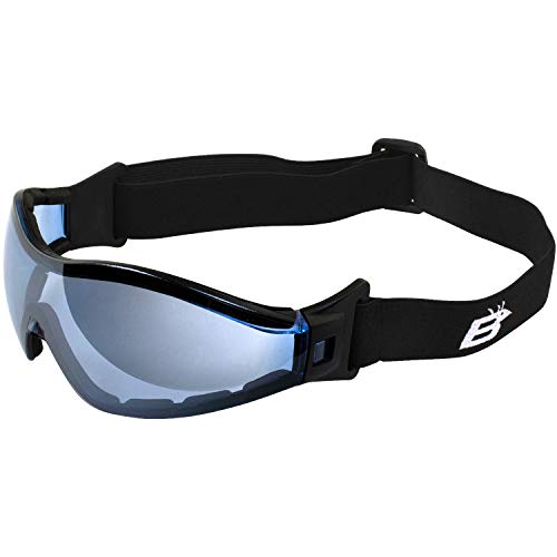 Birdz Eyewear Boogie Foam Padded Motorcycle Ski Skydiving Z87.1 Safety Goggles Black Frames With Clear Anti-Fog Lenses (Blue) #TOP4