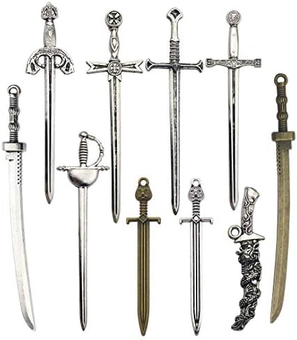 Youdiyla 10 PCS Sword Katana Dagger Charms Collection, Mix Samurai Ananta Tachi Knife Stiletto Fencing Metal Pendant Supplies Findings for Jewelry Making (HM150)