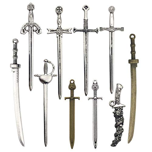 Youdiyla 10 Pcs Sword Katana Dagger Charms Collection, Mix Samurai Ananta Tachi Knife Stiletto Fencing Metal Pendant Supplies Findings For Jewelry Making (Hm150) #TOP6