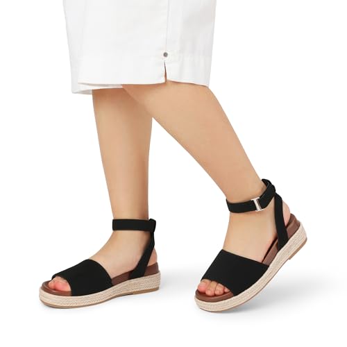 Image of DREAM PAIRS Girls Platform Wedge Open Toe Espadrille Sandals with Buckle Ankle Strap for Little Kid /Big Kid