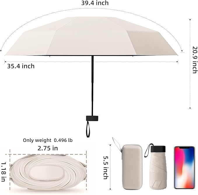Image of ๐ช๐ข๐ข๐ ๐ญ๐ฌ UV Travel ๐ ๐ถ๐ป๐ถ ๐๐ผ๐น๐ฑ๐ถ๐ป๐ด Ultra Compact pastel ๐จ๐บ๐ฏ๐ฟ๐ฒ๐น๐น๐ฎ with Case, Manual Open ๐ฒ ๐ฅ๐ถ๐ฏ๐ Lightweight ๐ฃ๐ผ๐ฟ๐๐ฎ๐ฏ๐น๐ฒ, Small Sun & Rain ๐ฃ๐ผ๐ฐ๐ธ๐ฒ๐ ๐จ๐บ๐ฏ๐ฟ๐ฒ๐น๐น๐ฎ for Men and Women- Use in ๐ฅ๐ฎ๐ถ๐ป & ๐ฆ๐๐บ๐บ๐ฒ๐ฟ