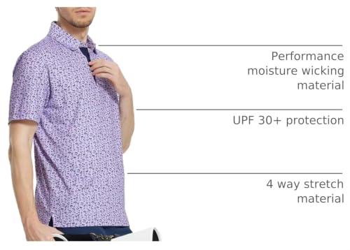 Image of M MAELREG Mens Golf Shirt Short Sleeve Dry Fit Print Moisture Wicking Performance Patterns Collared Polo Shirt