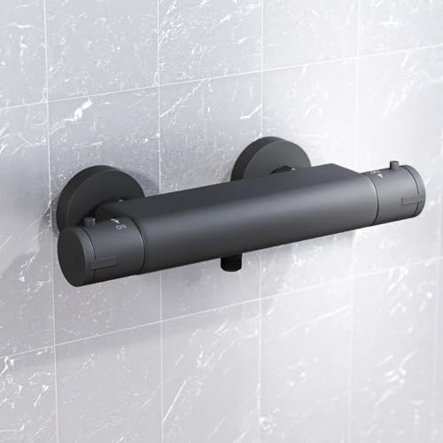 Nes Home Matte Black Round Thermostatic Shower Bar Valve with Single Outlet