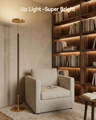 Image of JOOFO Wood LED Torchiere Floor Lamp with Remote, 3000LM Dimmable