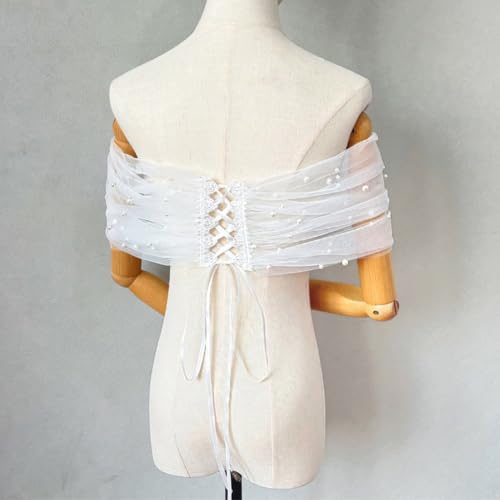 Bridal Wedding Shawl Scarf Tulle Sheer Wrap Wedding Pleated Off Shoulder Stole Elegant Formal Shawl Women Stole Wrap2