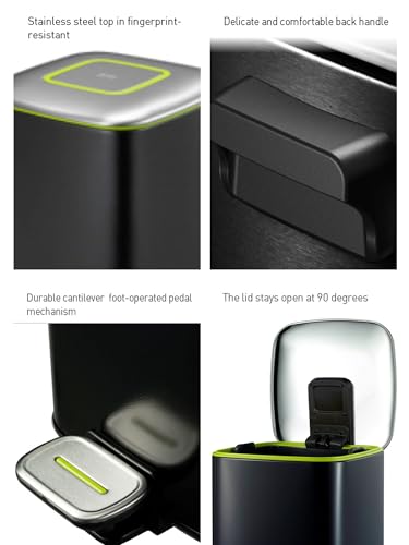 Image of Obsessions EKO Soft-Close Bathroom Trash Can - 6L Stainless Steel Pedal Bin with Lid & Liner, Elegant Black Waste Basket for Home & Kitchen