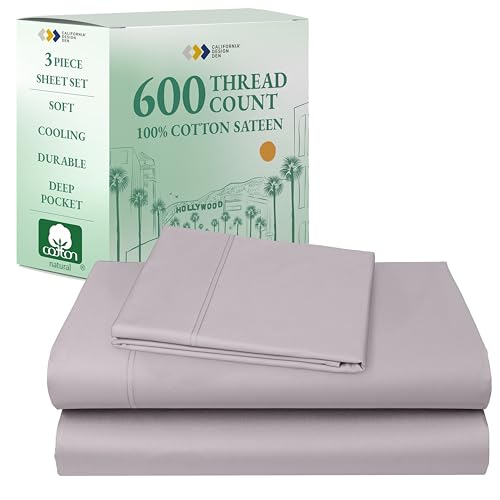 California Design Den Luxury Twin Sheet Set - 100% Cotton, 600 Thread Count Deep Pocket Twin Sheets, Soft Hotel-Quality Bedding with Sateen Weave - Lavender