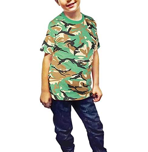 FAIRY BOUTIQUE Camiseta de manga corta con estampado de camuflaje para niños, ropa casual de verano, pantalones de camuflaje, Camiseta de camuflaje claro, 5-6 años