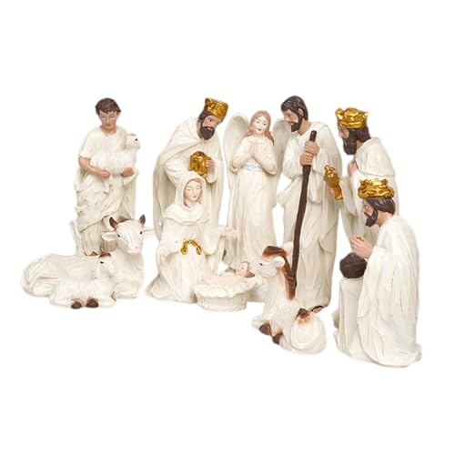 KieTeiiK Figuras de belén de Navidad, figura de la Sagrada Familia con figura de burro, adorno de mesa, decoraciones religiosas