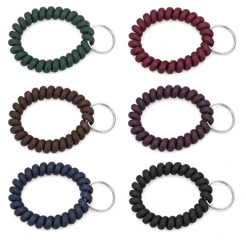 Image of BIHRTC Pack of 6 Wrist Keychain Spiral Stretchable Plastic Coil Wrist Key Holder Stretch Wristband Elastic Stretchable Spiral Bracelet Key Holder Key Ring for ID Badge Sauna Outdoor Sport