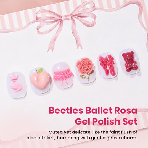 Image of Beetles Pink Gel Polish Set - Ballet Rosa Hema-Free Collection, 6 Colors Nude Pink Colors Gel Kit with Pre-Swatched Color Card, Soak Off UV LED Polish for DIY Nail Art Home Salon Gifts
