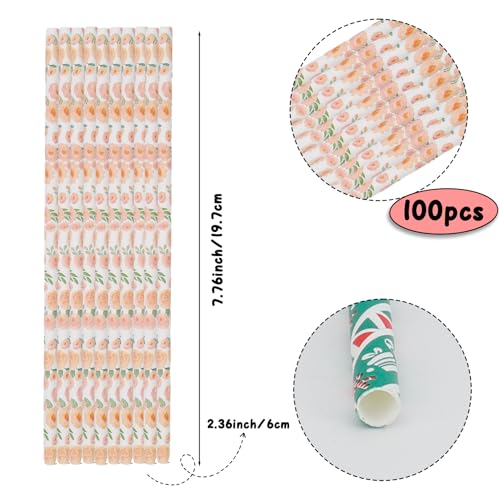 100 pitillos de papel desechables blancos con diseño floral miniatura 2