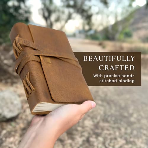 Image of Leather Journal Notebook 4X6 Handmade Light Brown Vintage Writing Journal with 240 Pages, Scratch Leather Diary, Travel Scrapbook, Sketchbook Gift for Men & Women