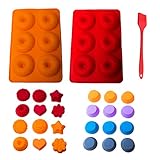 COMPLETO: Este pack incluye 2 moldes donuts silicona, 12 moldes magdalenas, 12 moldes de silicona con figuras y 1 pincel de silicona para crear lo que quieras, donuts, cupcakes, muffins, magdalenas, bagels, rosquillas, lo que necesites.