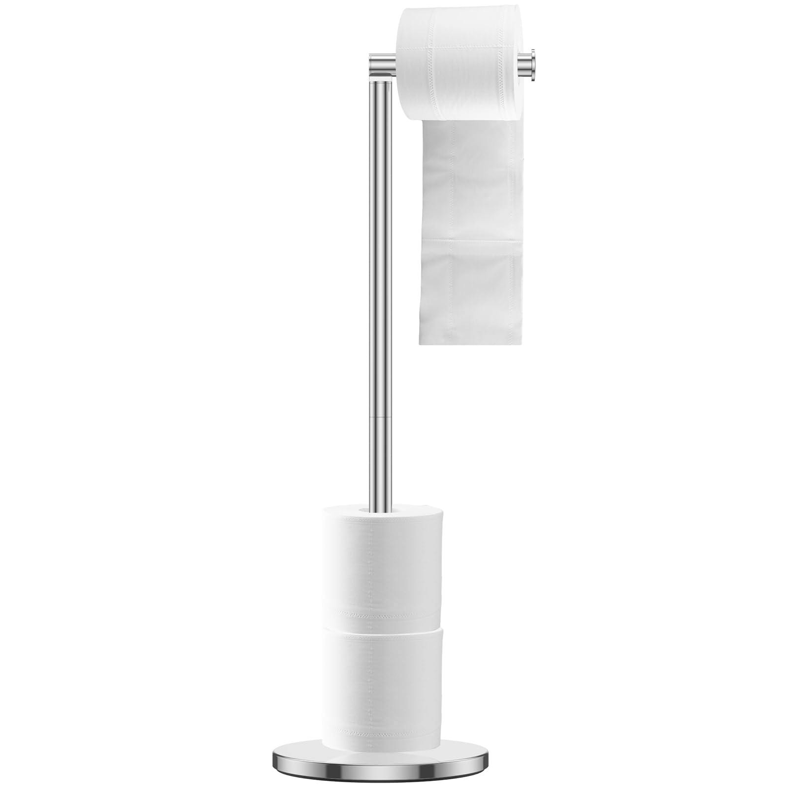 Freestanding Toilet Roll Holders Stainless Steel Toilet Paper Stand Folding Paper Roll Holder with Heavy Base Anti-Rust Space Saving Bathroom Tissue Rack for Bathroom Home