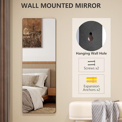 Vlsrka Over The Door Full Length Mirror, Black Wall Mount, Frameless Full Body for Bedroom, Closet (47" x 14.5")