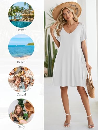 Image of BELAROI Women Casual Summer Dresses Loose Tshirt Beach Sundress V Neck Plus Size Swing Tunic Pockets