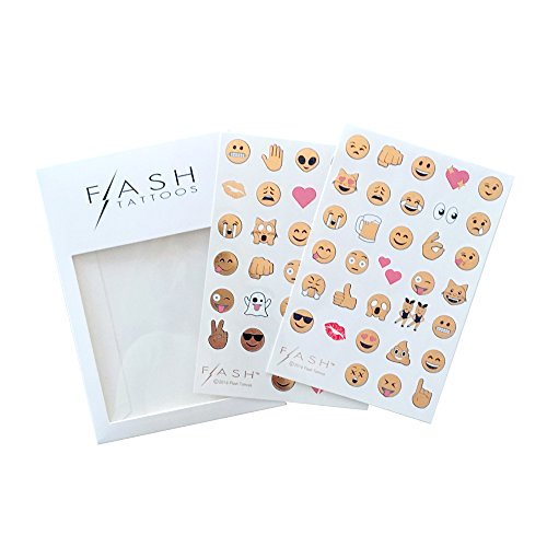Flash Tattoos Emoji Authentic Metallic Temporary Tattoos 2 Sheet Pack (Black/gold/white/red) - Includes 66 Premium Waterproof Tattoos
